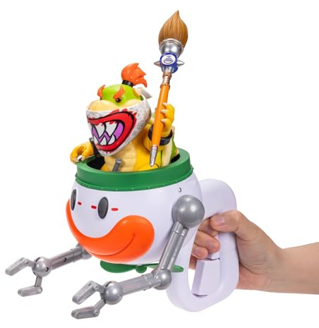 Action figure di Bowser Jr. da 12,7 cm (5 pollici) del film Super Mario Galaxy con auto da clown, prodotta ufficialmente da Jakks Pacific, con spazzola in spugna e adesivi