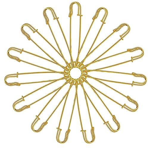 Urmspst 15 Pezzi Spilla da balia (Aggiornato), 10cm Spille da Balia Grandi, Spille di Sicurezza per Vestiti,Coperte in pelle,Gonne,kilts, Extra Large Spilla di Sicurezza Resistente (Colore Oro)