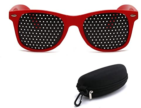 KOMUNJ Raster-Brille Loch-Brille, Gitter-Brille mit faltbaren Bügeln, für Augen-Training und Entspannung(Rot)