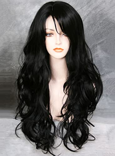 PORSMEER 20 Zoll Lange Gewellte Geschichtete Synthetische Haar Lockige Perücken für Frauen, Anime Cosplay Halloween Party Perücke (1B#)