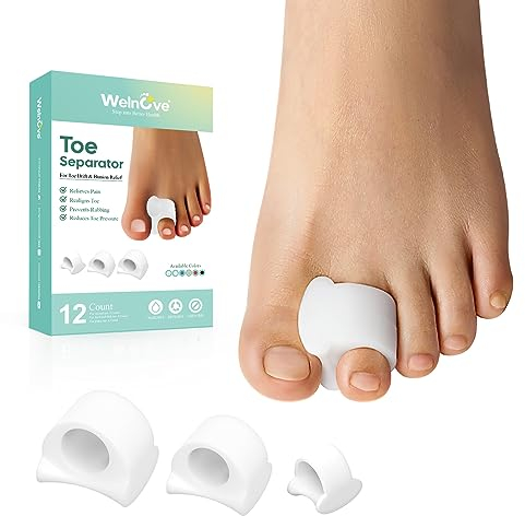 Welnove Zehenspreizer für überlappende Zehen–Zehenabstandshalter für Ballenzehen–Zehenkorrektur für Hammerzehen, Neuausrichtung krummer Zehen(3 Größen, 12 Stück)