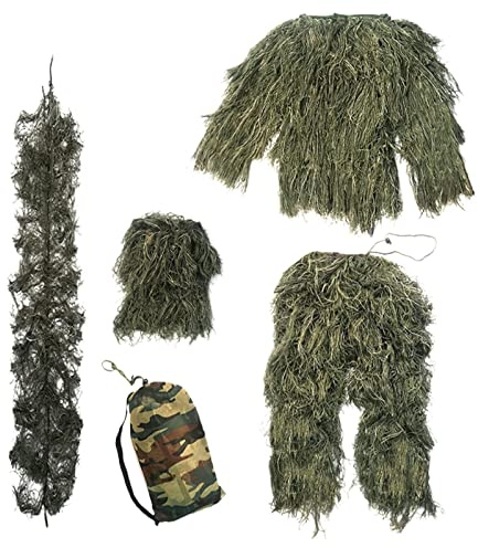 MagiDeal Traje de Ghillie para Adolescentes, Disfraz de, Conjunto de Uniforme 3D Transpirable, Traje de Camuflaje Ghillie para en, Traje, Verde 160~165CM