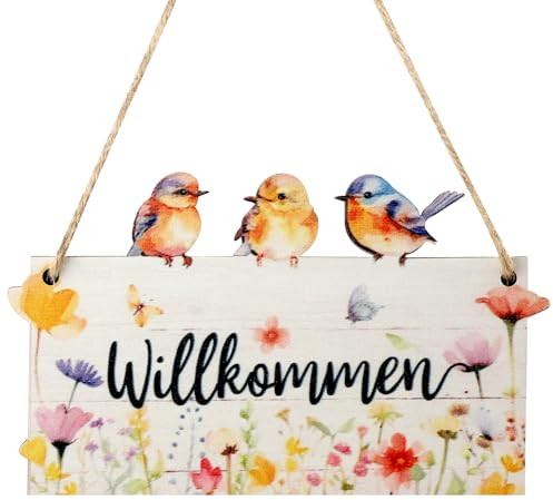 WOKICOR Cartel de Bienvenida de Madera - Letrero Doble Cara Welcome y Hello Spring, Decoración Rústica de Primavera para Puerta de Entrada, Ideal como Regalo de Casa Nueva o Temporada Festiva