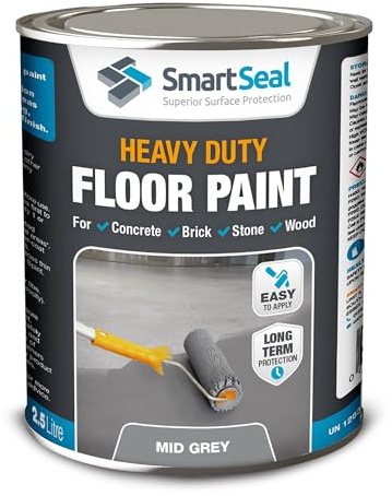 SmartSeal Heavy Duty Floor Paint - Mid Grey, 2.5L - Hard-Wearing Garage Floor Paint with Anti-Slip Mid-Sheen Finish – also Ideal for Decking, Warehouse flooring, Brick, Concrete, Stone & Wood