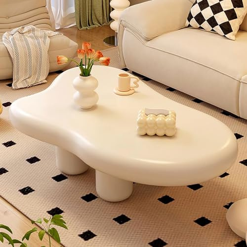Bonita mesa de café en forma de nube, moderna, blanca crema, pequeña para decoración del hogar, con 3 patas, para sala de estar, balcón, interior