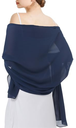 RonFoxi Chiffon Wraps and Shawls,Lightweight Navy Blue Summer Scarves Soft Shawl for Women Wedding Bridesmaid (Navy Blue-New)