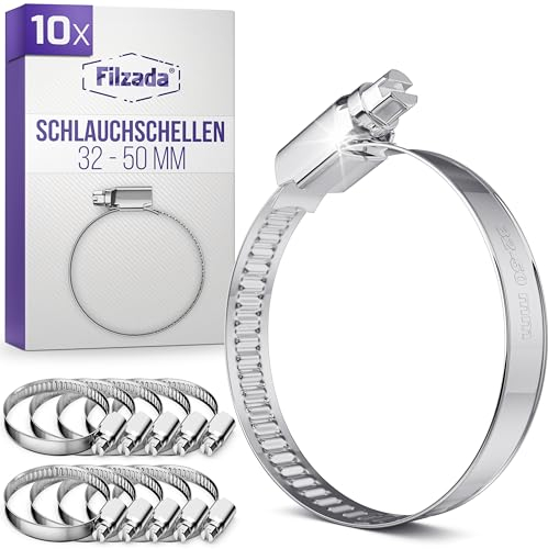 Filzada® 10x Schlauchschellen Edelstahl 32-50mm - Schlauchklemme 32-50 mm - rostfreie Schraubschelle - Schlauchschelle für Pool, Waschmaschine uvm - Schlauchklemmen Set - Schellen Set
