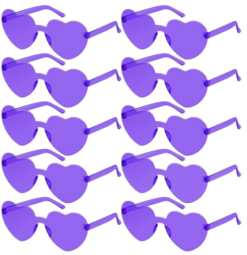 SelfTek Lunettes Cœur, 10 Paires Lunettes en Forme de Cœur, Lunettes De Soleil Coeur, Lunette Soiree de Fête pour Anniversaire, Mariage, Carnaval, Accessoires Photo pour Femmes, Hommes(Violet)