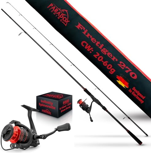 Paradox Fishing Firetiger Spinnrute mit Rolle I 2,7m 20-60g mit 4000 Rolle I Spinnruten perfekt für Hecht Rute - Angelrute Hecht Hechtrute