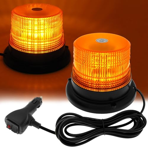 Forhome Luz LED Estroboscópica, Advertencia Flash de Emergencia, Luz destellante Coche, 7 Modos de Iluminación, 12-24V, Luz Ámbar Giratoria para Policía, Camión de Bomberos, Ambulancia