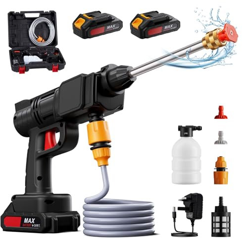DKIEI Cordless High Pressure Washer, Portable 21V*2 Battery Power Electric Jet Washer Gun Kit With 2*Spray Nozzles & 5M Hose, Car Wash Spray Cleaner for Car/Garden/Patio Cleaning
