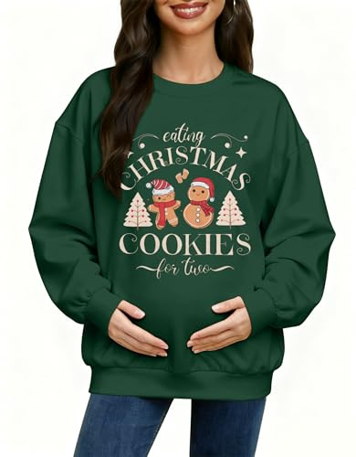 ASTANFY Donne Maternità Natale Maglioni Mama Felpa Camicie a maniche lunghe, Verde, Medium
