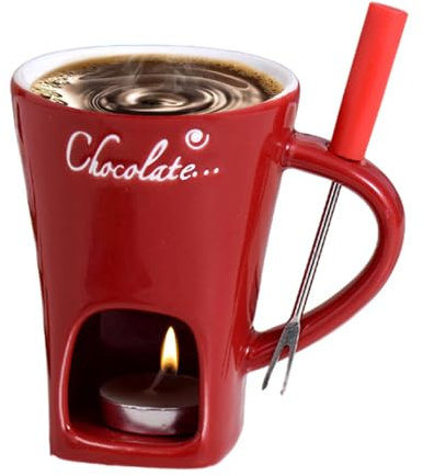Service à Fondue au Chocolat, 200ml Tasse à Fondue au Chocolat avec Bougie Chauffe-plat et Fourchette, Set a Fondue au Fromage, Pot à Fondue Chocolat Fromage Beurre, Appareil à Fondue Chocolat Bougie