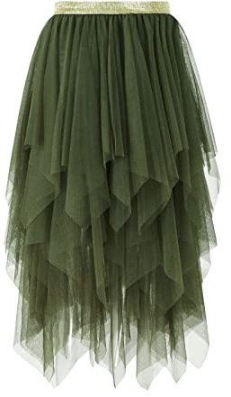 L&ieserram Jupe midi en tulle pour femme - Jupe longue - Taille haute - Ligne A - Longueur genou - Costume de carnaval - Jupe pour Halloween, carnaval, fête, Vert uni, XL