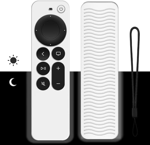 Fernbedienung Hülle Kompatibel mit Apple TV 4K Siri Remote 3. Generation (2022) und 2. Generation (2021), rutschfeste Silikon Schutzhülle,Fernbedienungshülle für TV Zubehör (Weiß leuchtet)