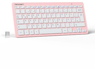 TECKNET Slim Kabellose Tastatur, Deutsches Layout, 78 Tasten Mini Wireless Tastatur mit Nano USB Empfänger für Windows/Chrome OS Smart TV - Rosa