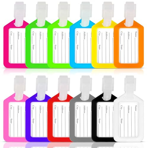 Etichette per Bagagli 12 Pezzi Viaggio Bagagli Tag Etichetta Valigia Aereo Targhette Portachiavi Cartellino per Valigia Nome Cinghia per Valigia Valigie Luggage Tag, 12 Colore