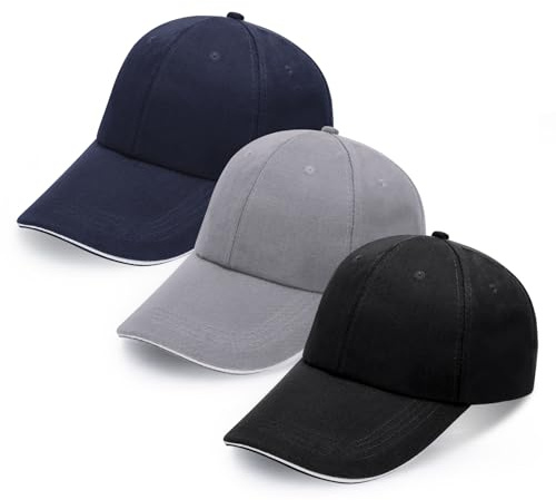 ViEinkaufen 3 PCS Baseball Cap for Men Women, Men's Baseball Cap Adjustable Breathable Summer Sun for Golf, Running, Sports Outdoor and Workouts (Black, Gray, Navy Blue)
