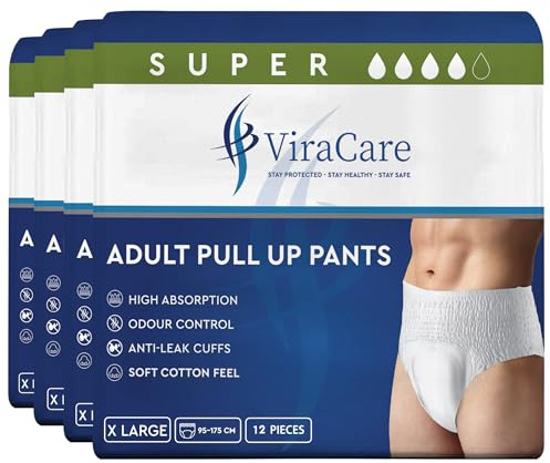 48 x Incontinence Pants Women and Men | Adult Diapers | Adult Nappies | Adult Incontinence Pull Up Pants | Soft-Stretch Waistband | Waist Size X Large 95-175 cm | (X Large)