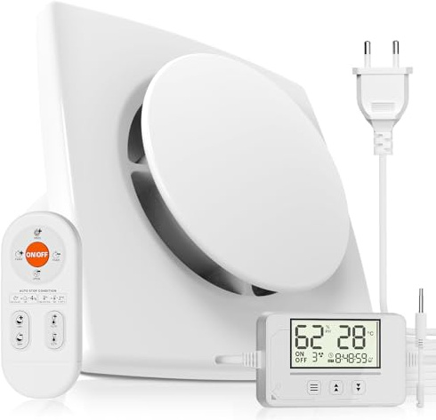 BUMSOU Extractor de Baño 100mm, 5 Modos, 3 Velocidades, Mando a Distancia, Pantalla en Tiempo Real de Temperatura y Humedad, Ventilador Extractor con Temporizador, Silencioso Potente para Cocina QU119