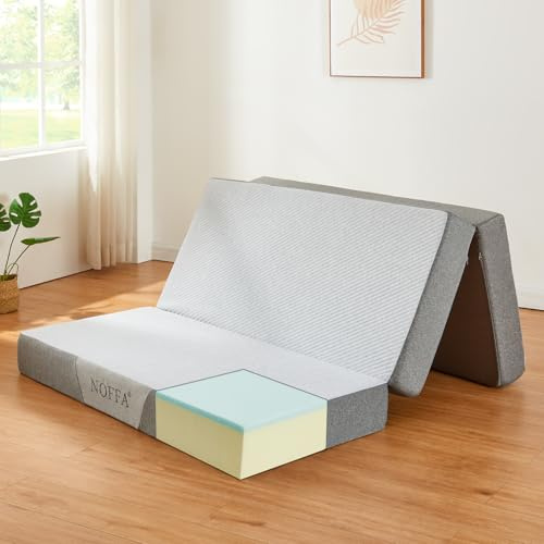 NOFFA Folding Mattress Small Double,Tri-fold Double Mattress with Two layer Memory Foam,Foldable Floor Mattresses Small Double Size Futon Mattress for Camping,Travel,Bed (120x190x15cm) 4FT