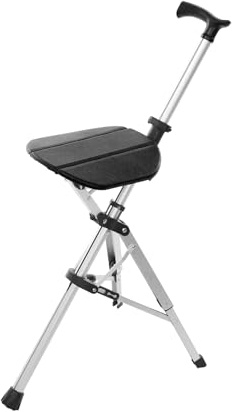 Bastón plegable con asiento de aleación de aluminio negro ligero para personas mayores, actividades al aire libre, senderismo, pesca, viajes