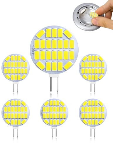 CucuGo Bombillas LED G4 3W, Equivalente a 30W Halógena, AC/DC 12V-24V 400LM Blanco Frío 6500K, No Regulables, Bombillas de Pines G4 para Gabinetes, Arañas, Autocaravanas, Paquete de 6