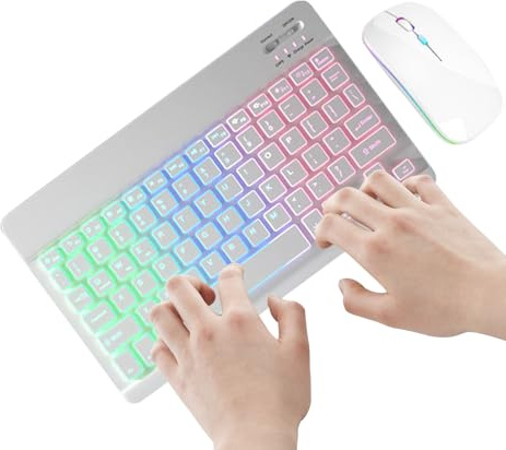 Trådlöst tangentbord och musset - färgglad bakgrundsbelysning, 7 | färgstangentbord med 2 ljuslägen, trådlös bakgrundsbelyst spelmus och tangentbord | Comput-tangentbord