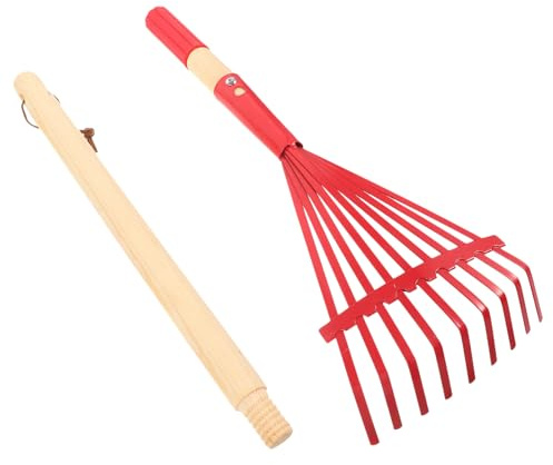 TOYANDONA Rastrillo de Mano para Jardín Mango de Madera Desmontable, Herramienta Multiusos de Hierro para Niños y Jardinería al Aire Libre
