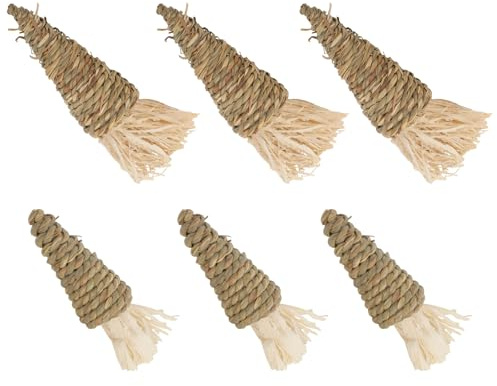 Toyvian Juguete para Masticar Zanahoria de Paja Natural para Mascotas, Set de 6 Piezas (3 Grandes 3 Pequeños), Adecuado para Conejos, Cobayas y Chinchillas, Herramienta Molar para Cuidado