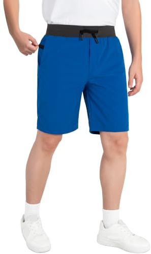 ALXHUTE Korta byxor pojkar, snabbtorkande 4-vägs stretch sportshorts, blå, 152-158