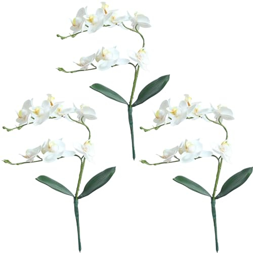 Hintyne orkidé konstgjord orkidé 45 cm realistiska dekorativa konstgjorda blommor för heminredning, badrum, vardagsrum, skrivbord, bordsuppsatser, vit