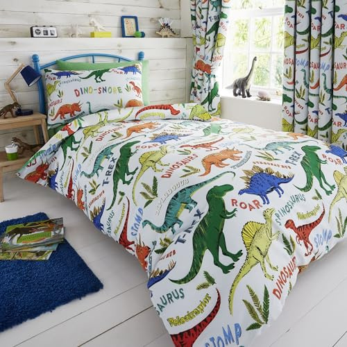 Happy Linen Company Kids Boys Girls Dinosaur Park Jurassic T-Rex Dino Green Reversible Double Bedding Duvet Cover Set