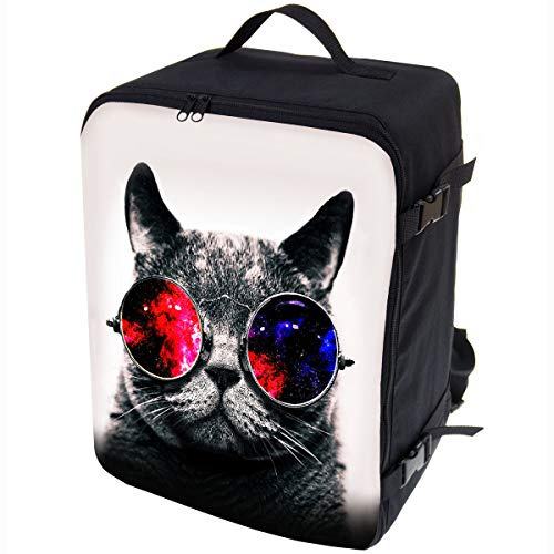 Multifunzione Zaino da Viaggio Bagaglio Borsa per Aereo cabina da viaggio Ideale per i voli Dimensioni 40x30x20cm Galaxy Sunglasses Cat [102]