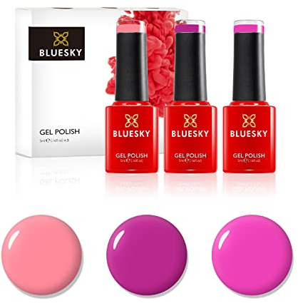 Bluesky Gel Nail Polish Set, Pretty Pinks, Very Berry Neon17, Pink Flamengo Qxg003, Pink Lemonade Km895, 3 x 5 ml, Purple (Requires Curing Under UV or LED Lamp)