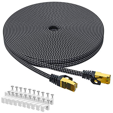 ARISKEEN Cat 8 Lan Kabel 7m, Cat8 Geflochten Flach Hochgeschwindigkeit (40Gbps 2000Mhz/s) Gigabit Rj45 STP Geschirmtes Internet Netzwerk Lan Patch Kabel Draht für Router Modem Panel