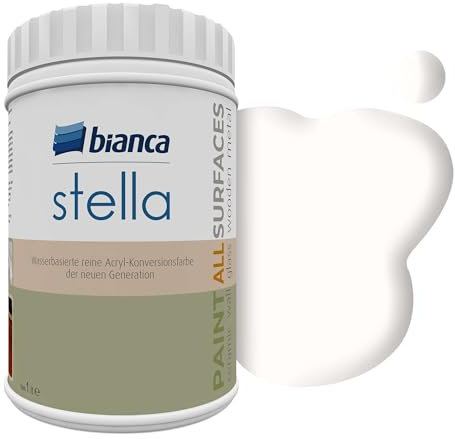 Bianca Stella Pintura para muebles premium sin lijado para cocina y baño, Blanco marfil, Brillante, 1000ml, a base de agua, pintura acrílica para todas las superficies, madera, azulejos, metal