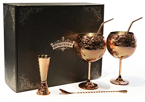 SHINY STAR IN THE DARK SKY Copas de Gin, Copas de Vino Acero Inoxidable, Kit de Fabricación de Ginebra Para Amantes de la Ginebra, 680 ml, Oro Rosa.