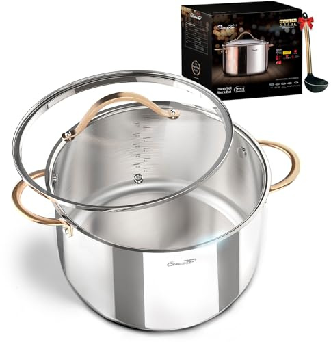 Ciwete 8 Quart Stock Pot, 3 Ply Whole Clad Stainless Steel Stock Pot, 8 QT Cooking Pot with Lid, Induction Pot for Cooking, 18/10 Stainless Steel Cookware Stockpots Oven, Gas and Dishwasher Safe