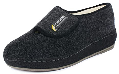 SCHAWOS Hombre Zapatilla con Cierre Ajustable 6064 – Pantufla de fieltro con forro de lana, antideslizante y cómoda (Negro, numeric_42)