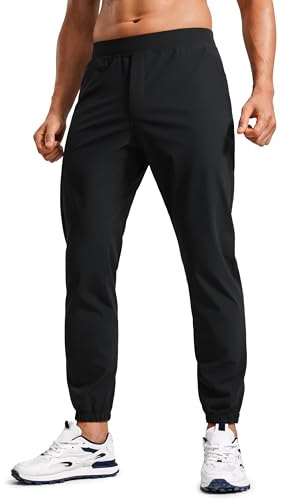CRZ YOGA Pantalon de Jogging léger pour Homme - 74cm Pantalon d'entraînement à séchage Rapide Pantalon de Course à Pied avec Poches zippées Noir S