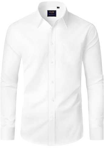 J.VER White Shirt Men Long Sleeve Stretch Dress Shirts Regular Fit Business Casual Smart Work Wedding Plain Formal Shirt 4XL