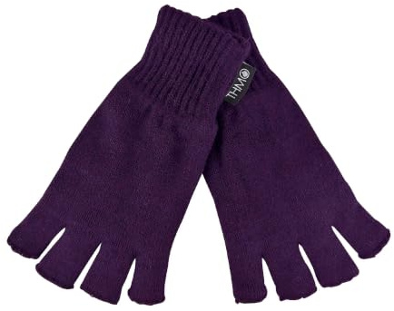 THMO Ladies Thermal Fingerless Gloves Winter Fleece Lined Soft Thinsulate Gloves for Women (One Size, Purple)