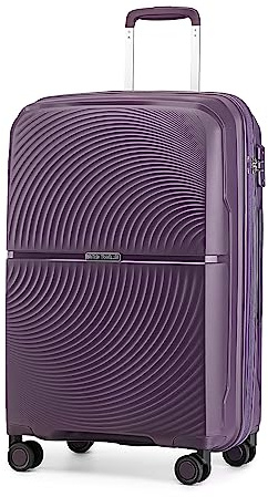 British Traveller 24 Medium Suitcase Lightweight Polypropylene Hard Shell Luggage Hold Check in Suitcase with 4 Wheels and Built-in TSA Lock(Purple, 67cm)