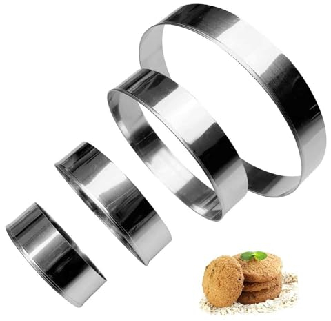 Riisoyu 4 Piezas Cortadores de Galletas Redondos, Moldes Rosquillas de Acero Inoxidable Antiadherente Moldes para galletas para galletas Redondo Donuts Pastel Cookie Fondant,7,5/9,5/12/15cm