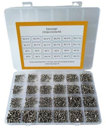 Easycargo 1512pcs Screw Assortment Kit, 24 Sizes Replacement Computer Notebook Miniature Screws, M1.4 M1.7 M2 M2.5 M3 Laptop Motherboard Phillips Screws Set