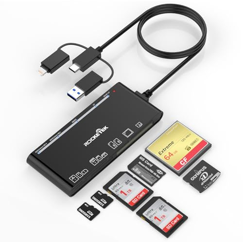 Lettore multi-scheda per schede SD, CF, XD, Micro SD, MS, adattatore hub per lettore di schede di memoria 7 in 3 per iPhone 16/iPhone 15/iPad/MacBook/Samsung, per Windows, Mac OS, iOS, Linux, Android