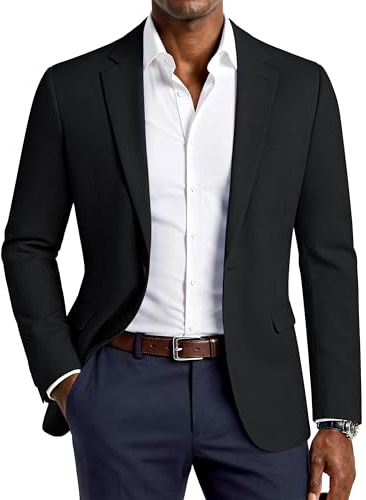 PJ PAUL JONES Men Casual Sport Coat Lightweight One Button Regular Fit Blazer Notch Collar Suit Jacket Stretch Performance Sportcoat Black
