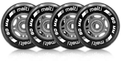 Molti hjul med kullager MOLTI ABEC9 4-pack inomhus/utomhus rullskridskor hjul inlines fritid kul 80 x 24 mm transparent