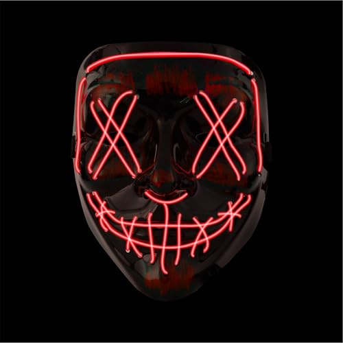 Maschera di Halloween ispirata a “The Purge” con LED rosso, controllabile, per Halloween e Carnevale, costume di travestimento per uomo e donna, in diversi colori